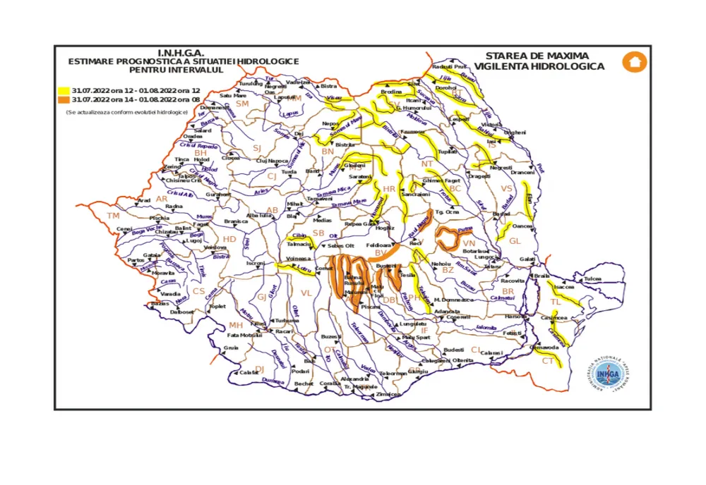 Viituri rapide pe râurile mici și posibile inundații