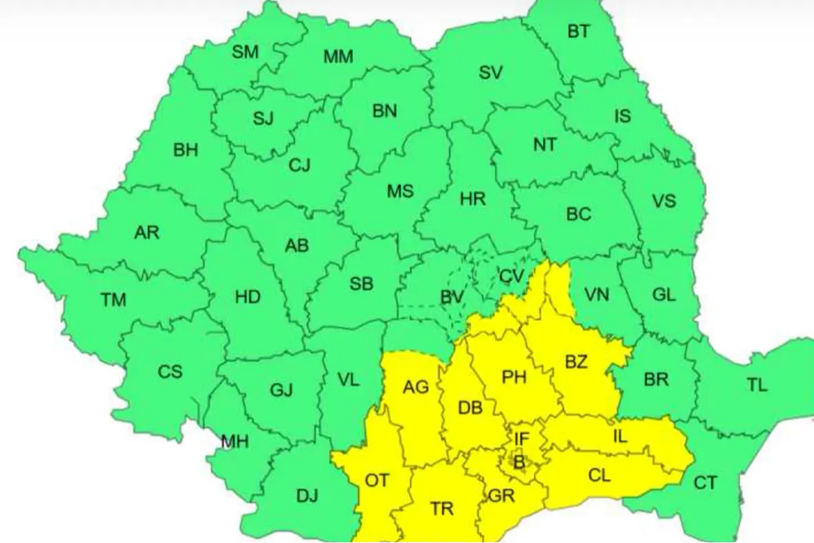 Cod galben de ploi în România. Ce județe sunt vizate de avertizarea ANM și cât va ploua