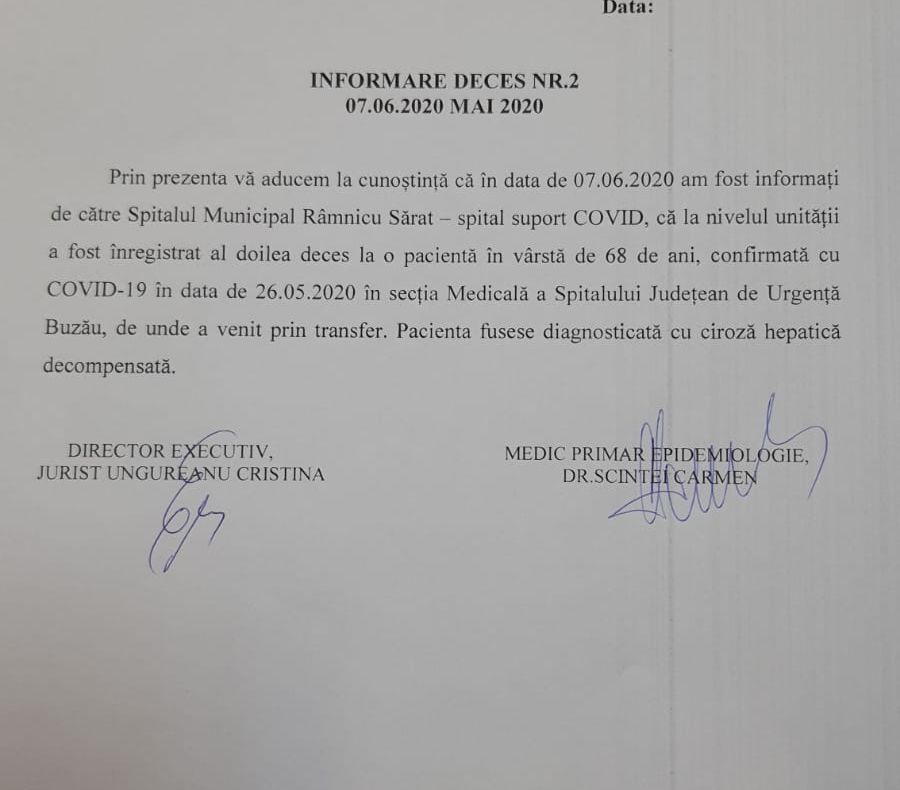 Al doilea deces cauzat de Covid, la Buzău