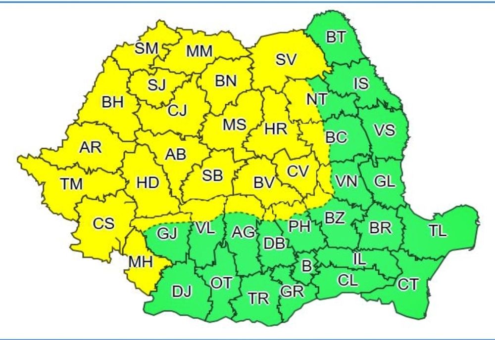 Cod galben de vijelii, grindină şi averse, în județul Buzău