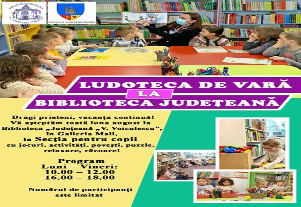 Biblioteca Județeană continuă activitățile pentru copii  în luna august și îi invită la Ludoteca de vară