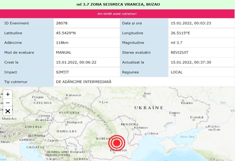 Un nou cutremur în zona seismică Vrancea, județul Buzău