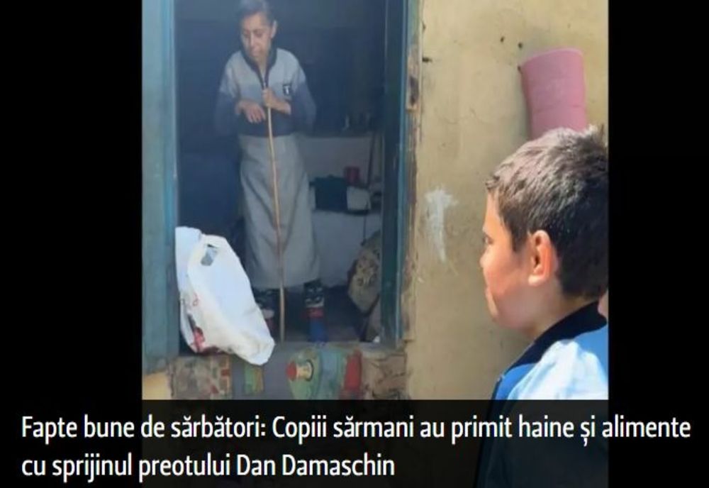 Copiii sărmani au primit haine și alimente cu sprijinul preotului Dan Damaschin