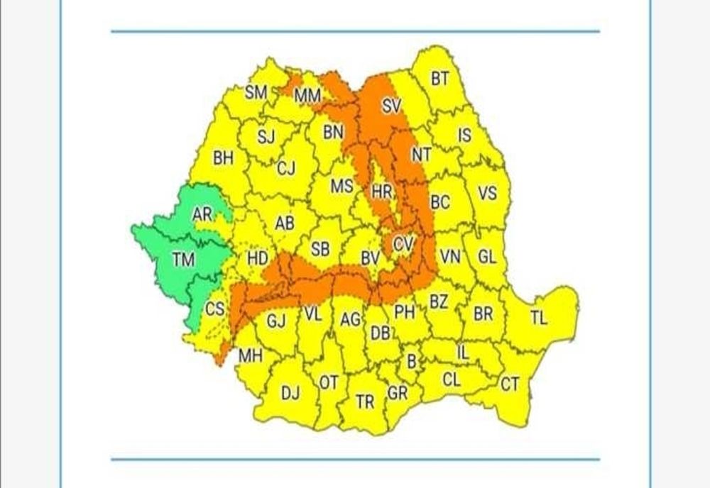 Prahova sub cod galben de ploi și vânt puternic. Zona montană, sub cod portocaliu