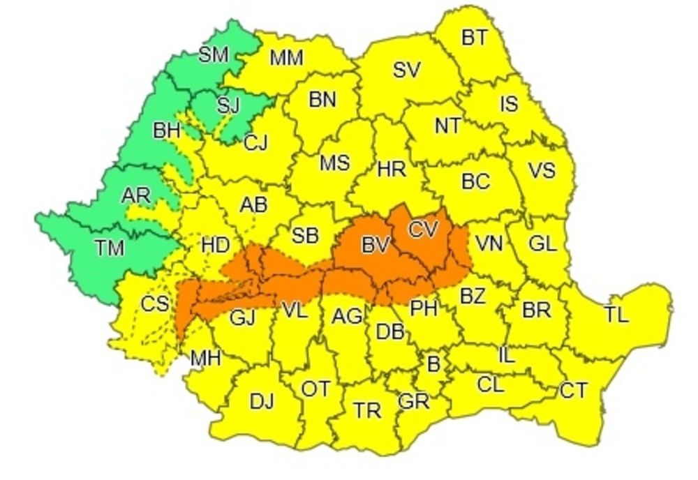 Avertizare meteo valabilă până joi dimineață