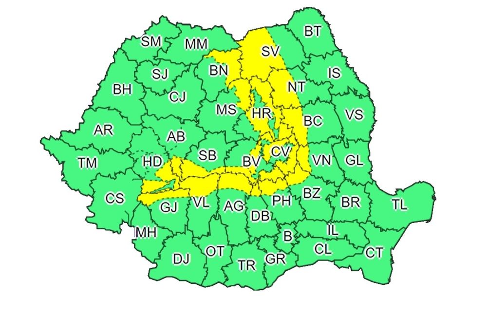 Avertizare meteo cod galben pentru nordul județului Buzău