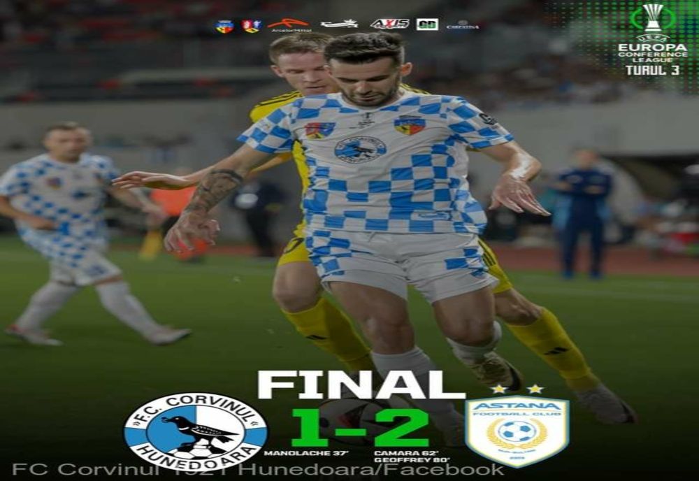 CORVINUL HUNEDOARA A PIERDUT ACASĂ CU FC ASTANA (1-2), ÎN PRELIMINARIILE CONFERENCE LEAGUE