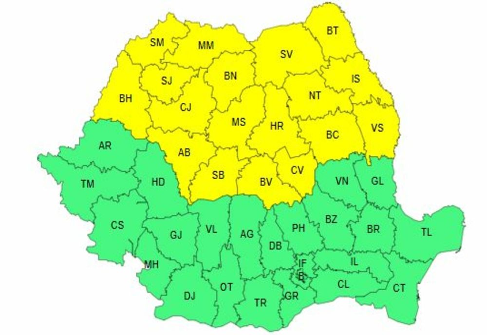 COD GALBEN DE GER ÎN 18 JUDEȚE, PÂNĂ MIERCURI